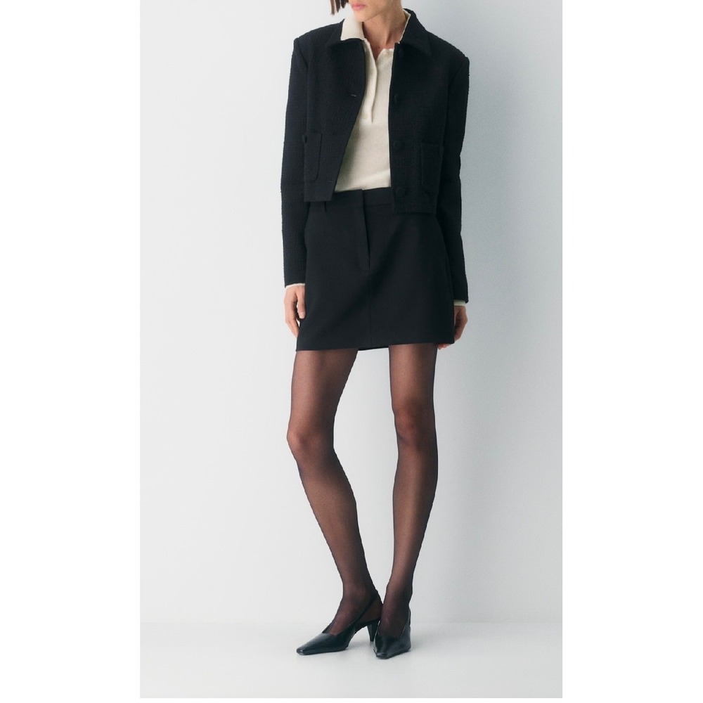 Babaton Aritzia Black Mini Skirt Women's  12 High Tailored Front Zip Preppy